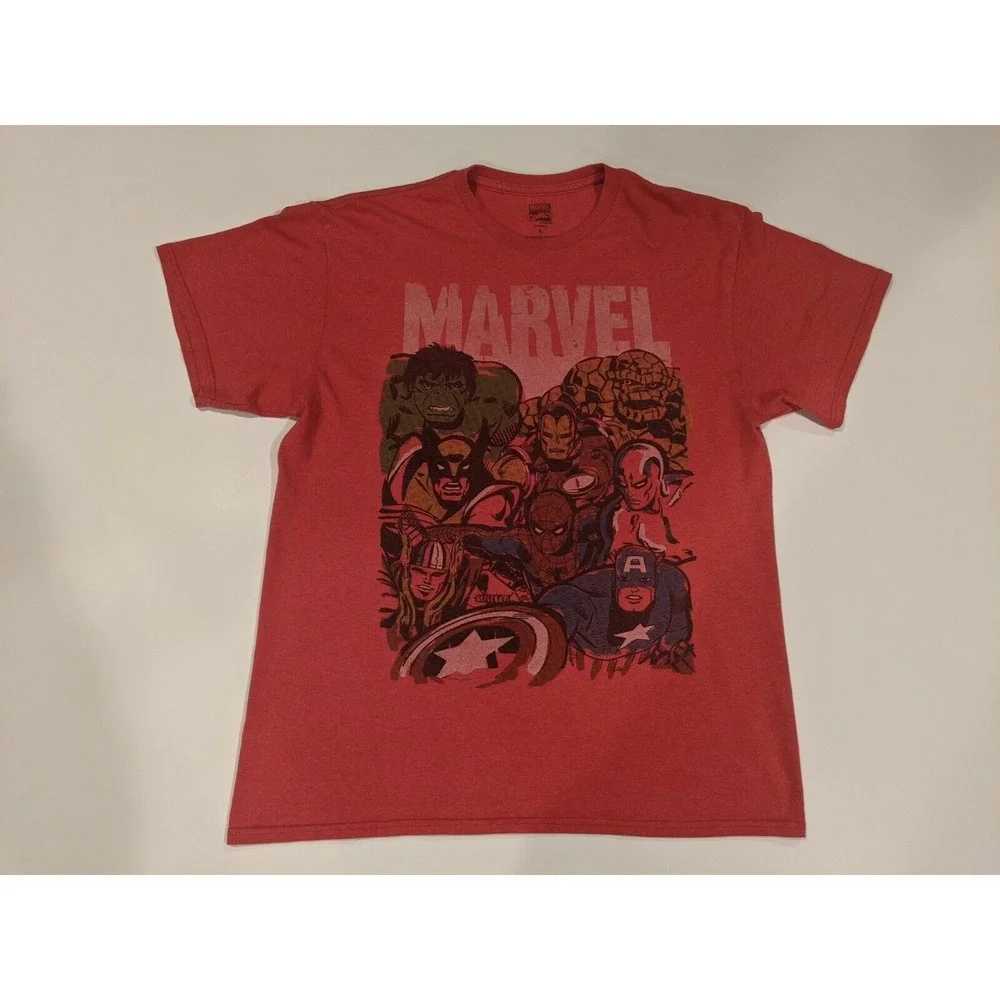 Men's Marvel Comics Red Avengers Tee shirt, Cotton/Polyester, Spider Man, Hulk - Picture 1 of 3